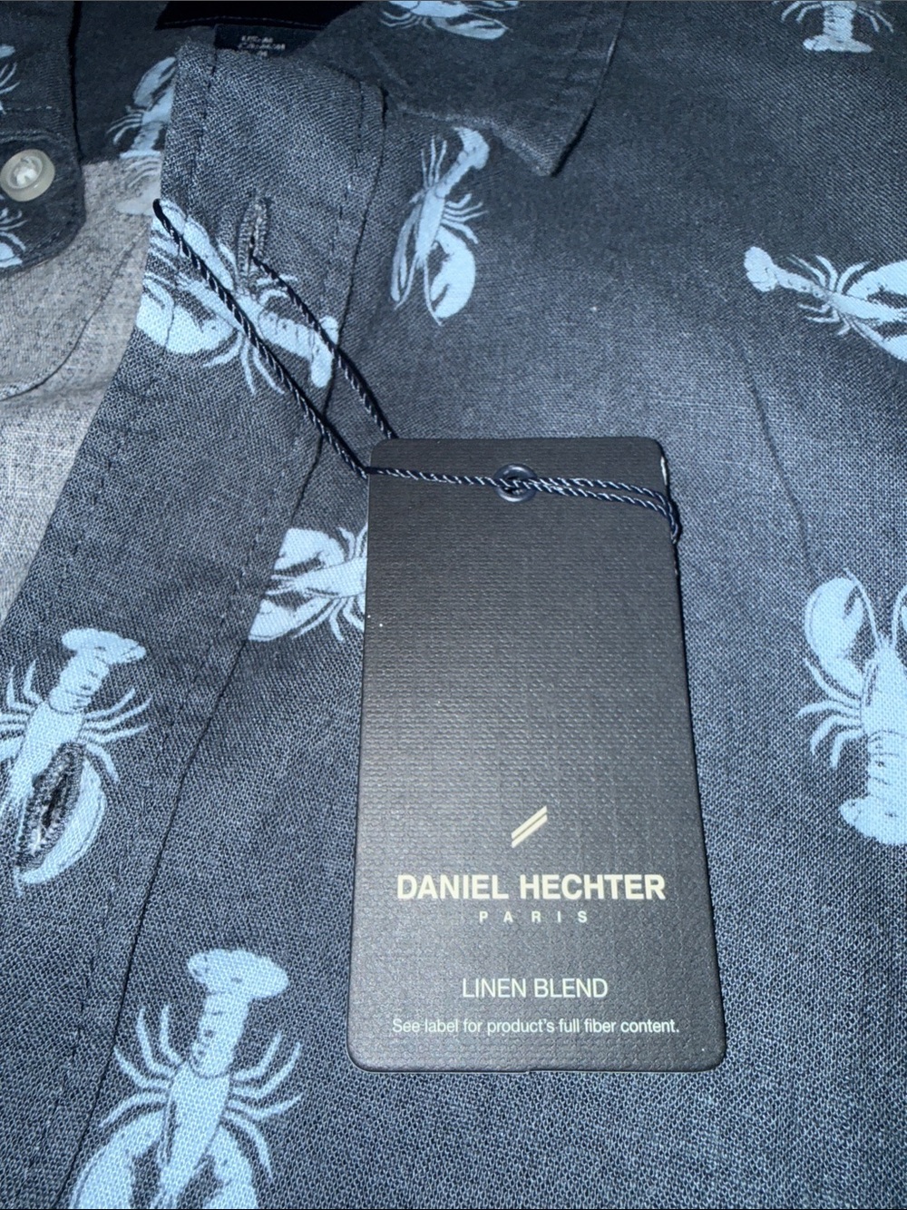 Daniel Hechter Navy Short-Sleeve Button-Down Shirt with Light Blue Lobster Motif - Picture 2 of 4